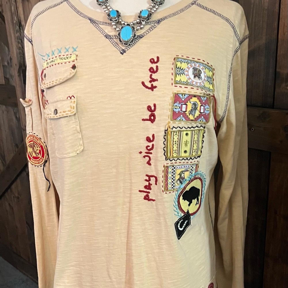 Double D Ranch Yellow Long Sleeve Tee with Embroidered Accents